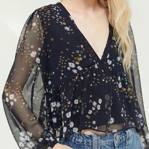 UO Hazel Crochet-Trim Babydoll Top Sz S